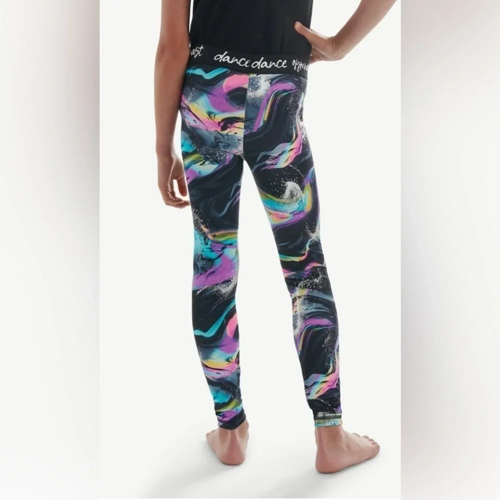 Justice Dance Gym Black and Pink Abstract Leggings